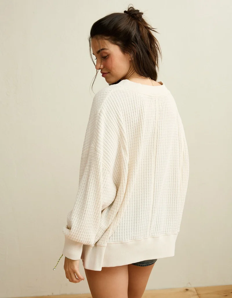 American Eagle AE Big Hug V-Neck Waffle Sweatshirt