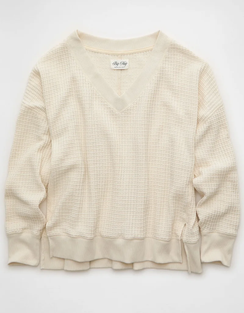 American Eagle  AE Big Hug V-Neck Waffle Sweatshirt for Women | Best Price UAE