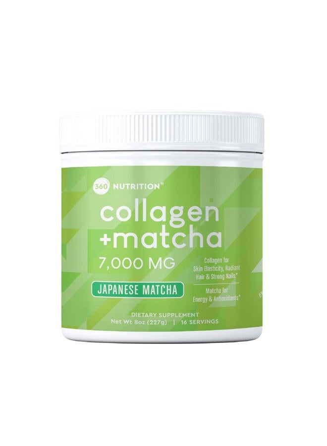 360 Nutrition مسحوق ببتيدات الكولاجين المهدرج ماتشا، شاي ماتشا الأخضر الياباني لصحة الأمعاء، دعم المفاصل، الطاقة، الشعر، البشرة والأظافر، خالي من الجلوتين، مناسب للكيتو، باليو، غير معدل وراثياً (8 أونصة (1 عد)) - Image 1