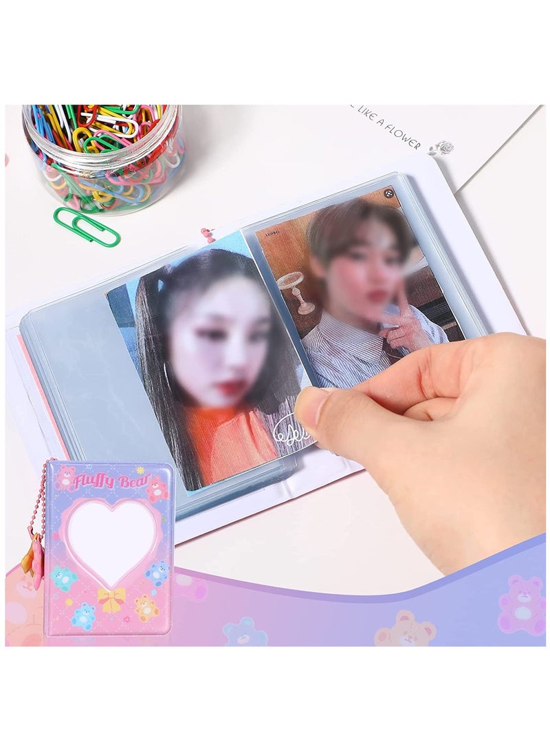 KASTWAVE 3 Inch Mini Photo Card Album Kpop Card Holder, Cute Bear Transparent Binder Small Card Polaroid Photo Organizer Book with 6 Pieces DIY Cartoon PET Hand Account Stickers and Keychain - Image 5