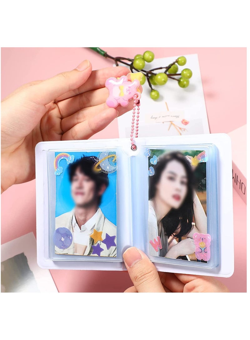 KASTWAVE 3 Inch Mini Photo Card Album Kpop Card Holder, Cute Bear Transparent Binder Small Card Polaroid Photo Organizer Book with 6 Pieces DIY Cartoon PET Hand Account Stickers and Keychain - Image 4