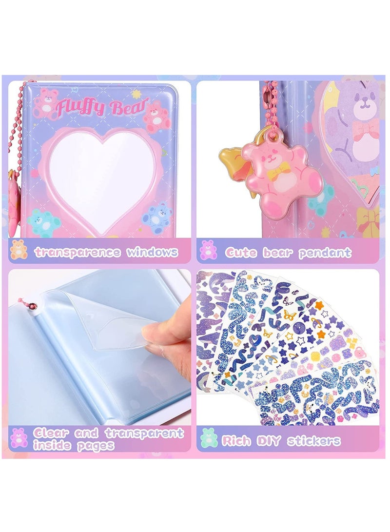 KASTWAVE 3 Inch Mini Photo Card Album Kpop Card Holder, Cute Bear Transparent Binder Small Card Polaroid Photo Organizer Book with 6 Pieces DIY Cartoon PET Hand Account Stickers and Keychain - Image 2