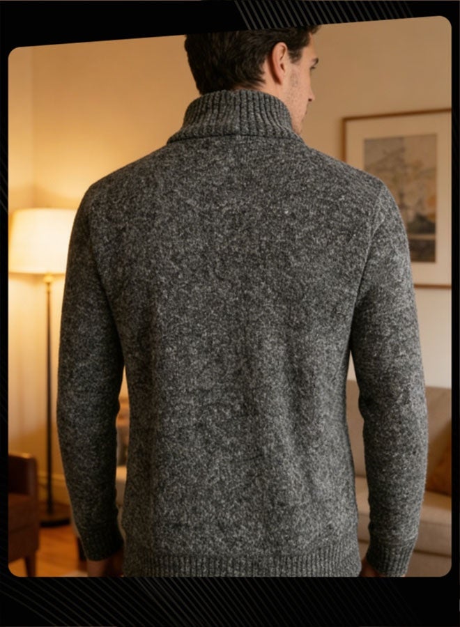 Joychic Winter Cardigan Men Casual Men Autumn Zip Thick Knitted Sweater Cardigan Pockets Warm Jacket Slim Cardigan Coat Dark Grey - Image 3