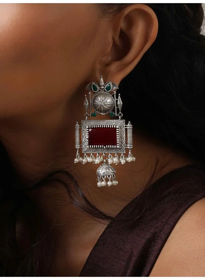 trueBrowns trueBrowns Silver Tone Red Stone Dangle Earrings