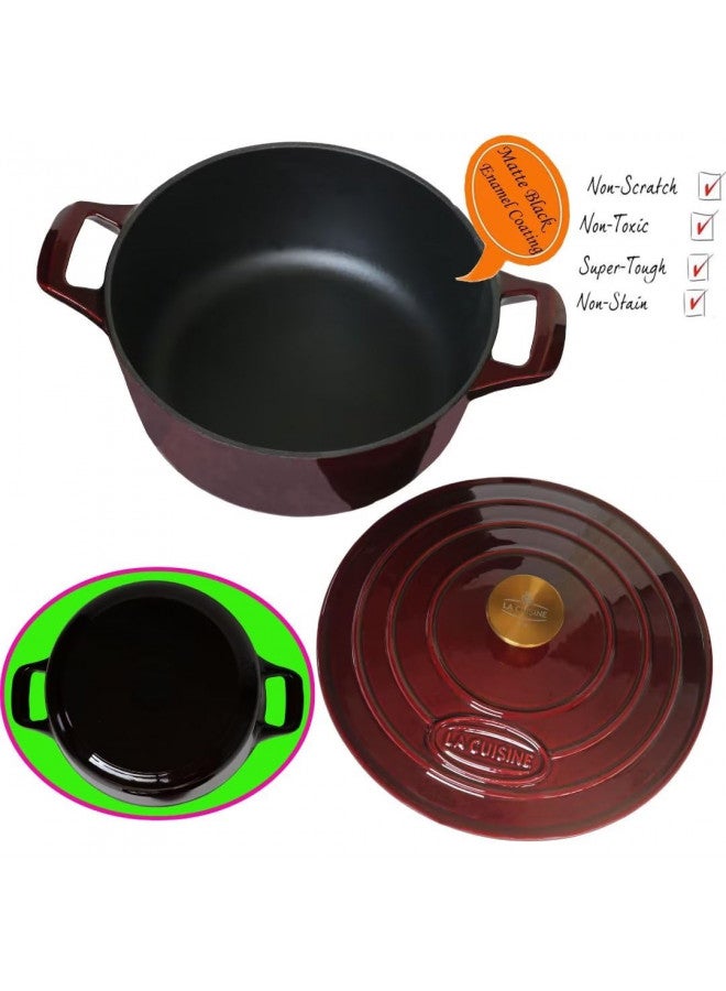 La Cuisine for life La Cuisine Enameled Cast Iron Dutch Oven - Casserole Dish Pot with Lid, 6.5 QT 11 Inches Dia. Matte Black Enamel Interior, Teal Porcelain Enamel Exterior Oven-Safe  - Image 2