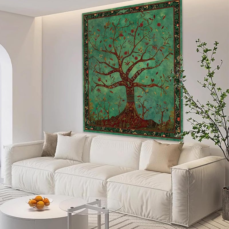 Apdidl Boho Green Tree of Life Tapestry for Bedroom, Nature Tree Wall Hanging Aesthetic, Bohemian Hippie Tapestries Wall Art, Tree Decor Blanket Backdrop for Living Room (36"X48") - Image 3