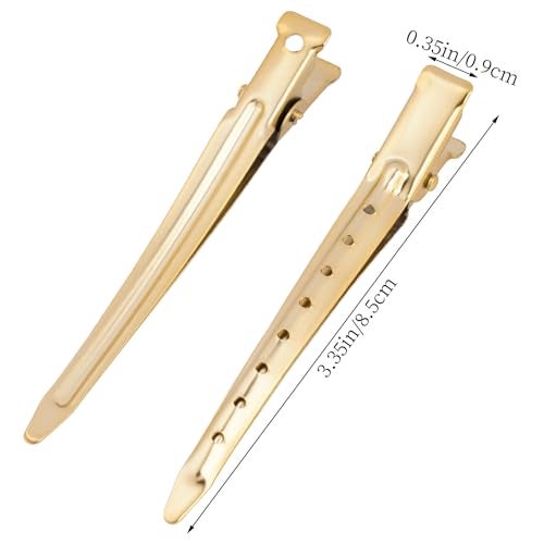 Bantoye 24 Packs Duck Bill Clips, Bantoye 3.35 Inches Rustproof Metal Alligator Curl Clips with Holes for Hair Styling, Hair Coloring, Matte Gold - Image 2