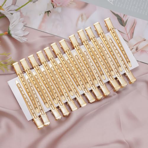 Bantoye 24 Packs Duck Bill Clips, Bantoye 3.35 Inches Rustproof Metal Alligator Curl Clips with Holes for Hair Styling, Hair Coloring, Matte Gold - Image 4