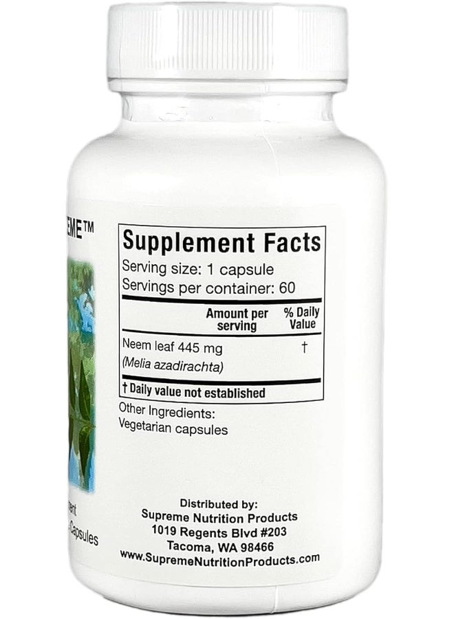 SUPREME Nutrition Melia Supreme, 60 Pure Powdered Neem Leaf Vegetarian Capsules - Image 2