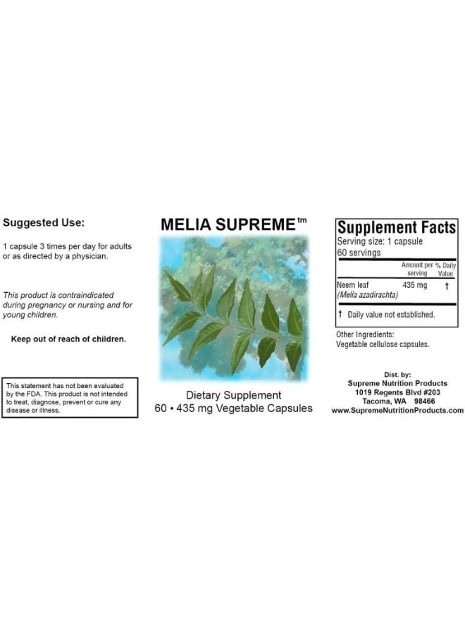 SUPREME Nutrition Melia Supreme, 60 Pure Powdered Neem Leaf Vegetarian Capsules - Image 4