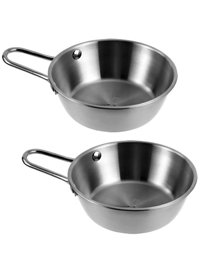Dadamong 2-Pack Makgeolli Bowls, 304 Stainless Steel Korean Traditional Bowls Rice Wine Bowl with Handle, Hiking Soup Dish, Food Bowl Camp Cup, 4.7 Inch, 10 Ounces (Silver) - Image 1