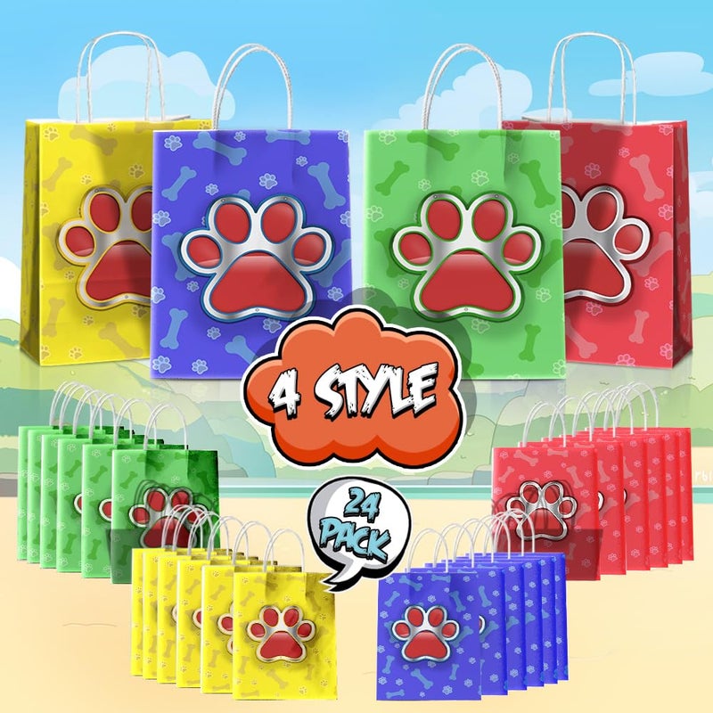 JOYGATHER 24 Pcs Paw Printed Party Favors Bags with Handles, Dog Goodie Gift Candy Treat Paper Bags with 4 Different Types for Baby Shower Birthday Party - Image 3