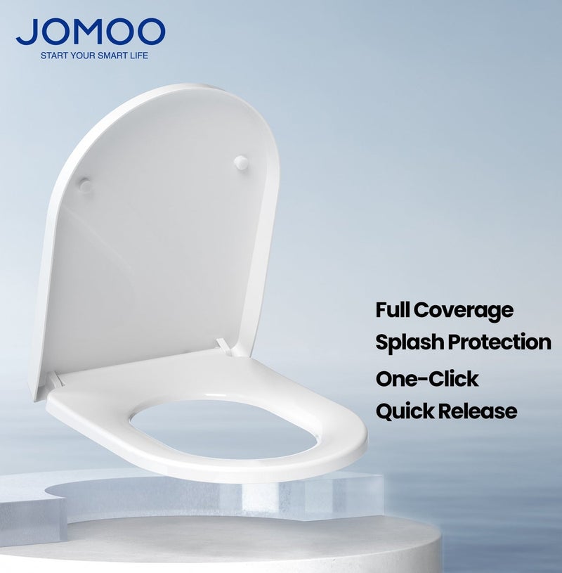 Jomoo U-Shape Toilet Seat Cover, Soft-Close Slow Close Toilet Lid with Quick-Release, Ergonomic 3D Arc Seat Ring, Heavy-Duty PP Plastic, Easy Clean & Install, 466×360×48mm, White - Image 1