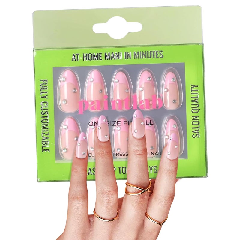 PaintLab Press-On Nails Manicure Kit, Pink Velvet, 24-Piece Set, Long-Lasting Fake Nails with Glue, File, Prep Pad & Cuticle Stick