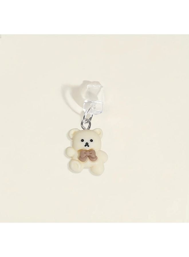 Beige Lightning Port Dust Plug Universal 3D Bear Pendant For Mobile Phone Charging Data Cable - Image 1