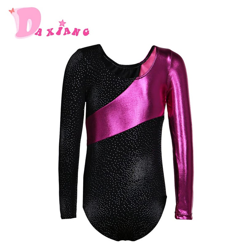 DAXIANG Gymnastics Leotards for Girls, Long Sleeve Leotard for Girls Gymnastics Outfit Black Shorts Dance Unitard Biketards - Image 2
