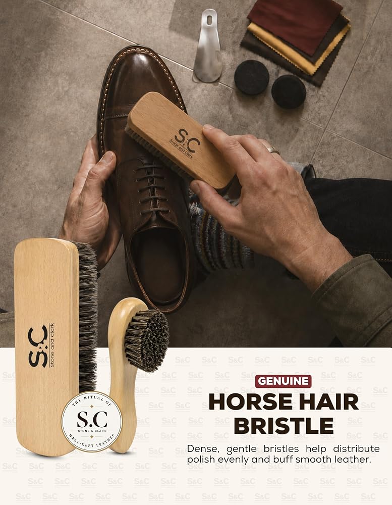 Stone and Clark Stone & Clark 12PC Shoe Polish & Care Kit, Leather Shoe Shine Kit with Brown Wax, Shoe Brushes for Polishing - Image 5