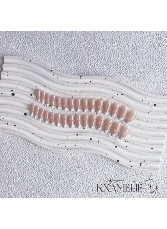 KXAMELIE - Fake Nails Medium Almond Press On Nails White French Tip Nails For Womenreal Nude Glue On Nails Short Acrylic Nails Press Onsnatural Gel Stick On Nailsstrong False Nails Set - Image 1