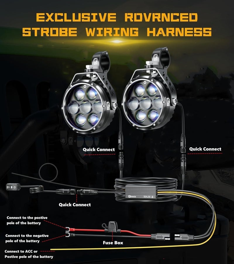 Kewig 4.5 Inch Motorcycle Auxiliary LED Fog Light 90W Amber White Driving Spotlight Kit - Image 3