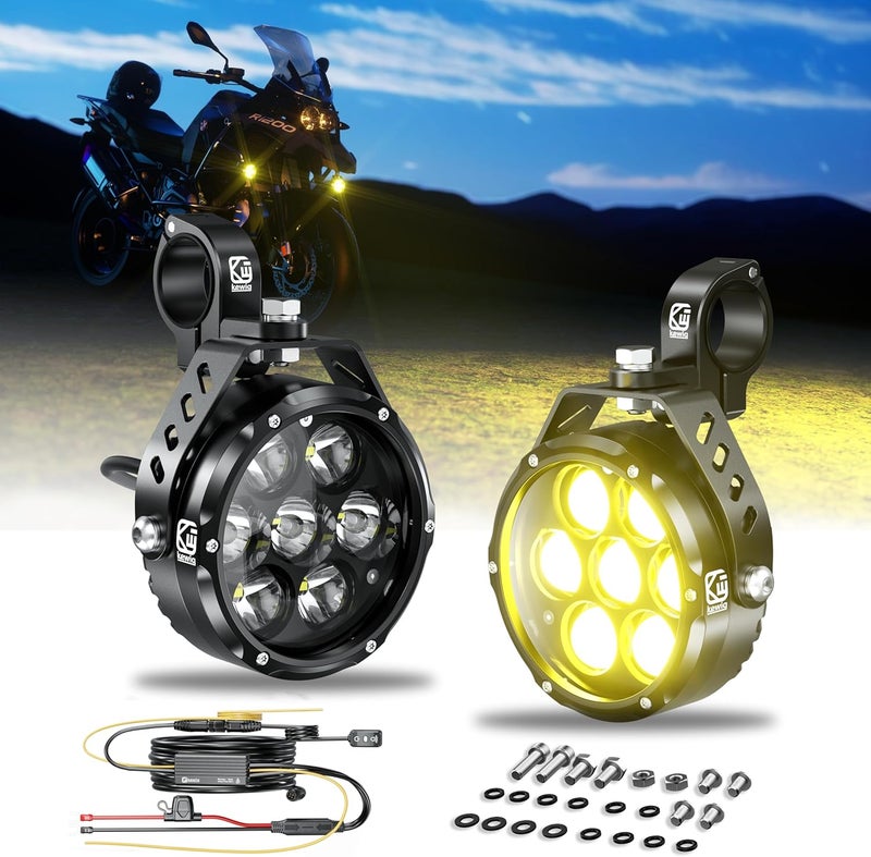 Kewig 4.5 Inch Motorcycle Auxiliary LED Fog Light 90W Amber White Driving Spotlight Kit - Image 1