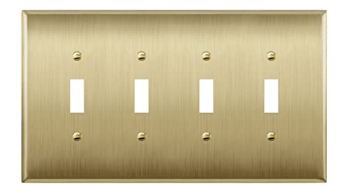 LIDER Toggle Light Switch Metal Wall Plate Switch Cover Corrosion Resistant MidSize 4Gang 488 x 858 LMWP14MBB UL Listed Stainless Steel Brushed Brass 1Pack - Image 1