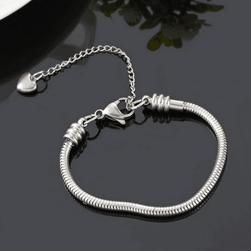TGLS Women European Charm Bracelet Stainless Steel 7" Snake Chain Bracelet Fits Charms Bead - Image 4