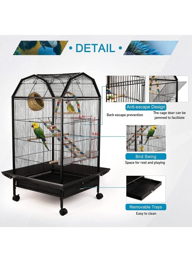 Sandinrayli Bird Cage, Open Top Standing Parrot Parakeet Cage, with Rolling Stand Large Metal Bird Flight Cage for Conure Parekette Cockatiel Finch Macaw Cockatoo Pet House, Black, Height 34 inch (B09) - Image 2