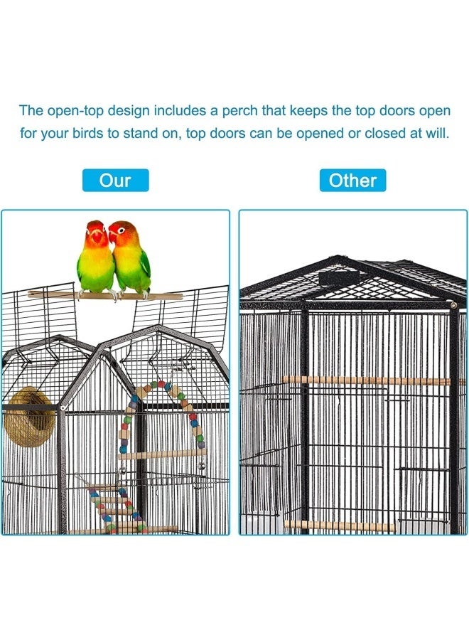 Sandinrayli Bird Cage, Open Top Standing Parrot Parakeet Cage, with Rolling Stand Large Metal Bird Flight Cage for Conure Parekette Cockatiel Finch Macaw Cockatoo Pet House, Black, Height 34 inch (B09) - Image 3