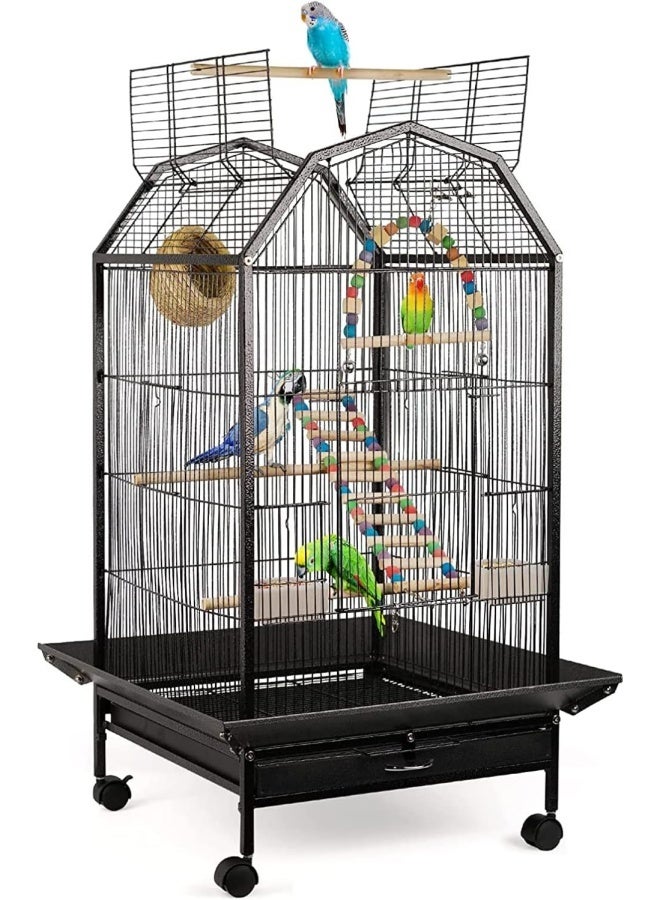 Sandinrayli Bird Cage, Open Top Standing Parrot Parakeet Cage, with Rolling Stand Large Metal Bird Flight Cage for Conure Parekette Cockatiel Finch Macaw Cockatoo Pet House, Black, Height 34 inch (B09) - Image 1