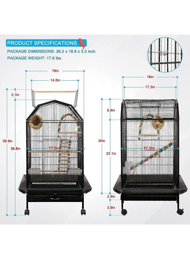 Sandinrayli Bird Cage, Open Top Standing Parrot Parakeet Cage, with Rolling Stand Large Metal Bird Flight Cage for Conure Parekette Cockatiel Finch Macaw Cockatoo Pet House, Black, Height 34 inch (B09) - Image 5