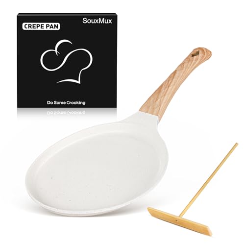 SouxMux Nonstick 8-Inch Crepe Pan with Spreader, Ceramic Coated Dosa Tawa Pan, Induction Compatible Flat Skillet for Pancakes, Omelettes, and More with Cool Handle, PFOA Free - Image 1