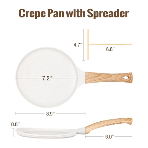 SouxMux Nonstick 8-Inch Crepe Pan with Spreader, Ceramic Coated Dosa Tawa Pan, Induction Compatible Flat Skillet for Pancakes, Omelettes, and More with Cool Handle, PFOA Free - Image 2