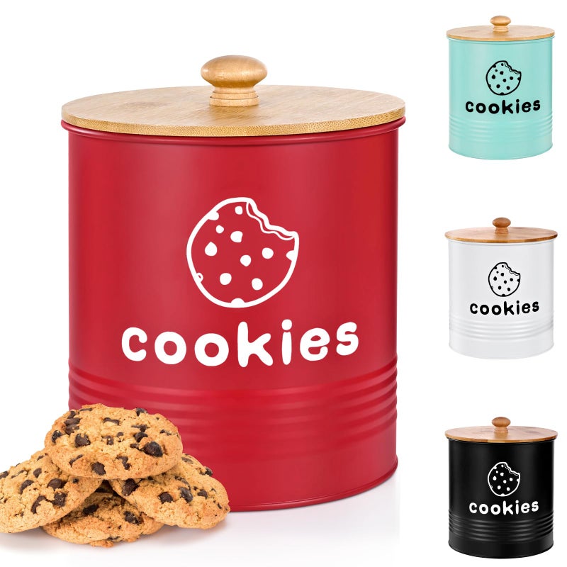 LUKMILEE Red Cookie Jars with Lids Airtight, 1.5 Gallons Cookie Tins, Large Cookie Jar for Kitchen Counter Decorative for Farmhouse, Christmas, and Gift Giving Cookie Storage Containers - Image 1