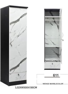 Generic Rustic Solid Wood 1 Door Wardrobe Cabinet with Drawer, Lock, Keys, and Shelves, Suitable for small rooms - 50 x 52 x 190 cm White Marble Finish  - Image 1