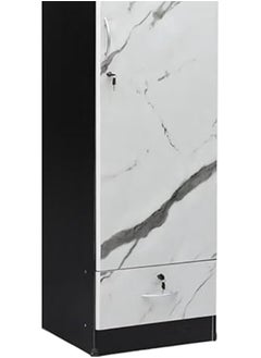 Generic Rustic Solid Wood 1 Door Wardrobe Cabinet with Drawer, Lock, Keys, and Shelves, Suitable for small rooms - 50 x 52 x 190 cm White Marble Finish  - Image 3