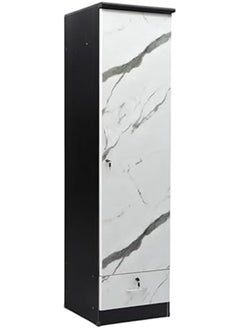 Generic Rustic Solid Wood 1 Door Wardrobe Cabinet with Drawer, Lock, Keys, and Shelves, Suitable for small rooms - 50 x 52 x 190 cm White Marble Finish  - Image 4