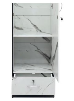 Generic Rustic Solid Wood 1 Door Wardrobe Cabinet with Drawer, Lock, Keys, and Shelves, Suitable for small rooms - 50 x 52 x 190 cm White Marble Finish  - Image 2