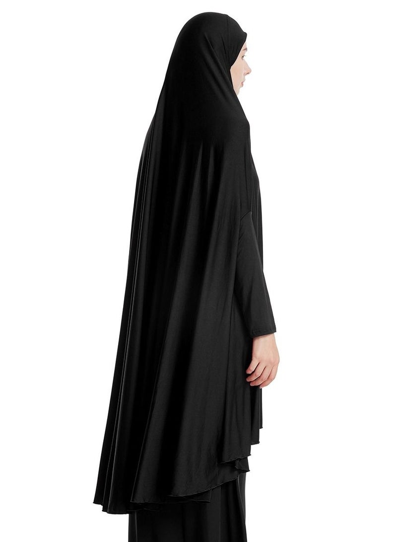 إسكدنيا Women's Solid Color Abaya Long Sleeve Thobe Robe With Hijab Black - Image 2
