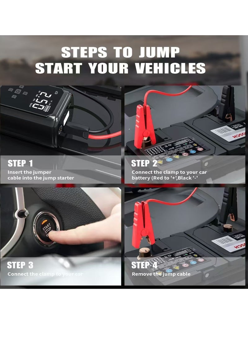 AOTUO Car Battery Jump Starter, 2000A Portable Car Starter Battery Pack (Up to 8L Gasoline/6.5L Diesel Engines) 12V Jumper Box with Jumper Wires, Large LCD Display, USB QC3.0, LED Light, Compact  - Image 5