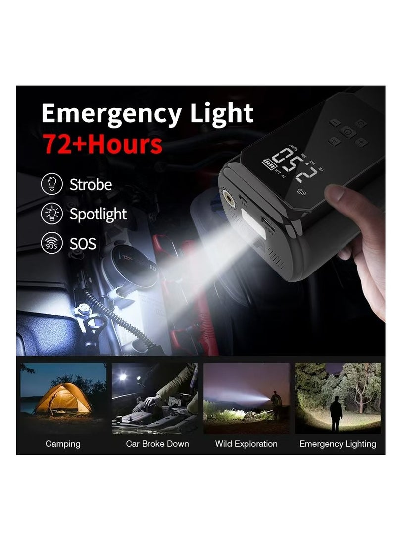 Car Battery Jump Starter, 2000A Portable Car Starter Battery Pack (Up to 8L Gasoline/6.5L Diesel Engines) 12V Jumper Box with Jumper Wires, Large LCD Display, USB QC3.0, LED Light, Compact