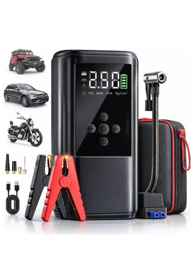 AOTUO Car emergency starter with air compressor, suitable for 6.0L gasoline and 3.0L diesel engines, smart starter with display and emergency light. Portable Cordless Car Battery Emergency Starter, Tire Air Pump, Air Compressor To Easily Inflate Tires, LED Display, With Flashlight, Mobile Power Supply, Large Capacity Storage - Image 1
