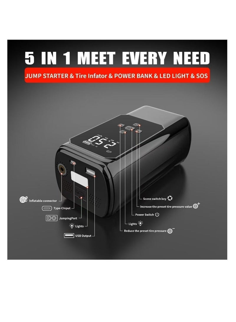 AOTUO Car emergency starter with air compressor, suitable for 6.0L gasoline and 3.0L diesel engines, smart starter with display and emergency light. Portable Cordless Car Battery Emergency Starter, Tire Air Pump, Air Compressor To Easily Inflate Tires, LED Display, With Flashlight, Mobile Power Supply, Large Capacity Storage - Image 4