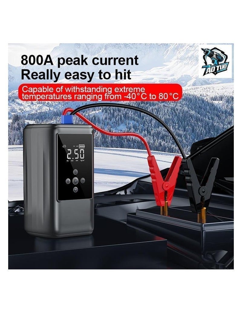 AOTUO Car emergency starter with air compressor, suitable for 6.0L gasoline and 3.0L diesel engines, smart starter with display and emergency light. Portable Cordless Car Battery Emergency Starter, Tire Air Pump, Air Compressor To Easily Inflate Tires, LED Display, With Flashlight, Mobile Power Supply, Large Capacity Storage - Image 2