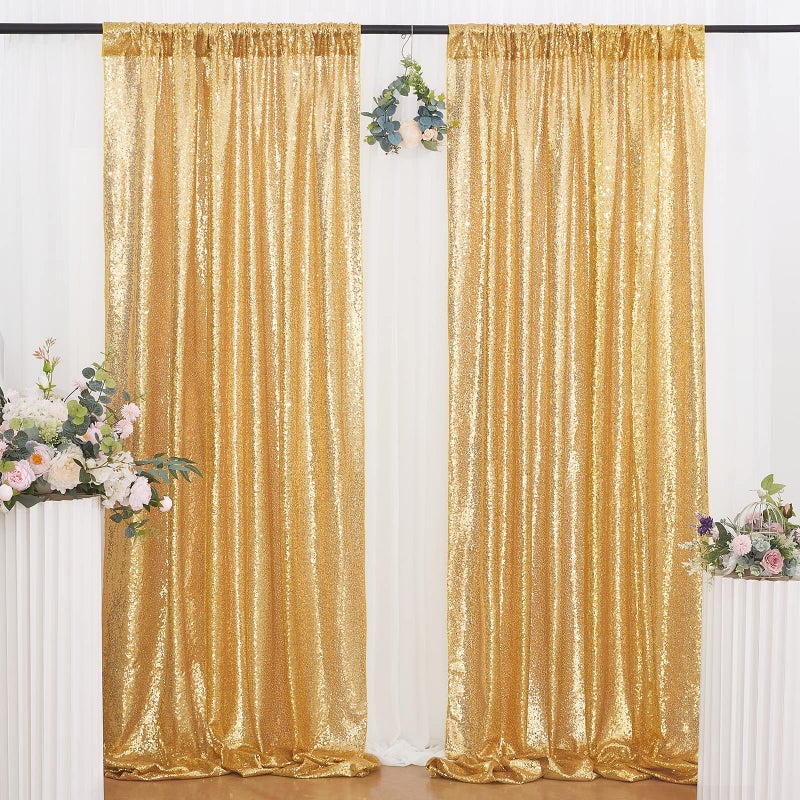 B.Cool B-COOL Gold Sequin Backdrop Curtain 2 Packs 2ftx8ft Gold Curtains for Wedding Party Backdrop Drapes for Birthday Party Photography Stage Background Decorations - Image 1