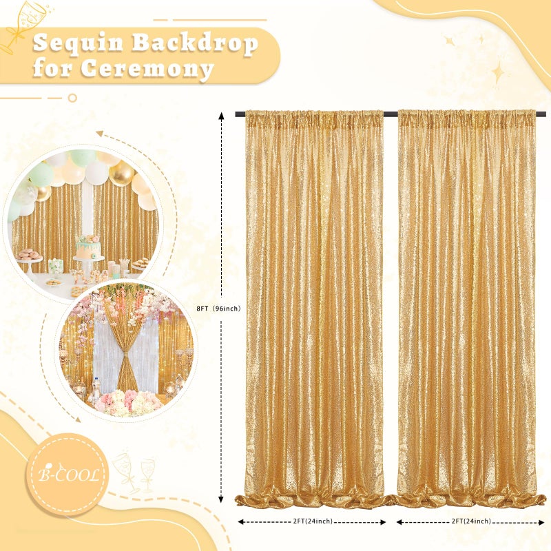 B.Cool B-COOL Gold Sequin Backdrop Curtain 2 Packs 2ftx8ft Gold Curtains for Wedding Party Backdrop Drapes for Birthday Party Photography Stage Background Decorations - Image 4