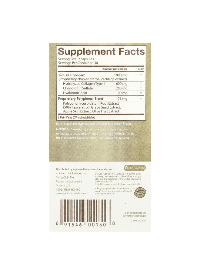 Ageless Foundation Laboratories - Ageless Foundation Laboratories, UltraDerm Gold™, Natural Collagen Booster with Patented BioCell Collagen, 60 Capsules - Image 1