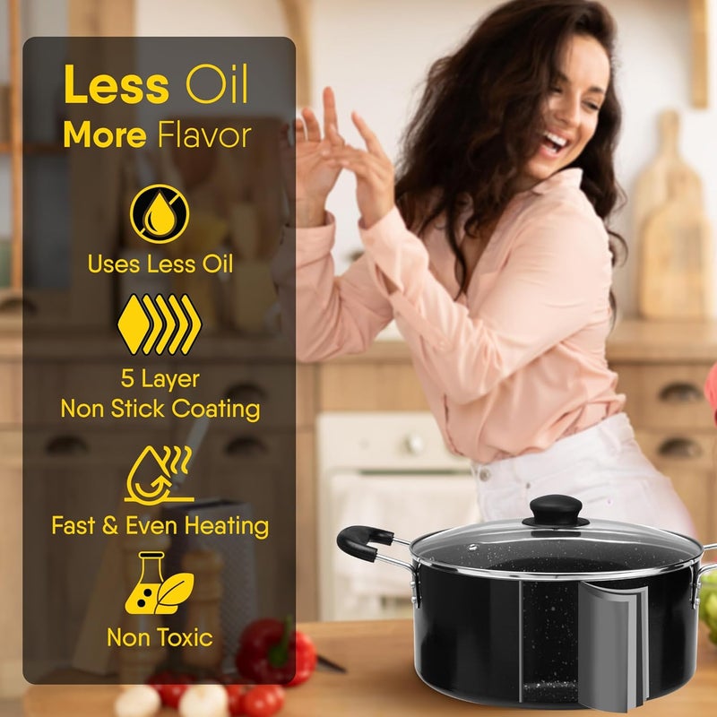 AGARO Elegant Non Stick Biryani Pot with Glass Lid 26 cm Diameter 55 Liter Capacity Non Stick Coated Aluminium Pot Side Handle Gas Induction Oven Compatible Biriyani Pulao Rice - Image 3