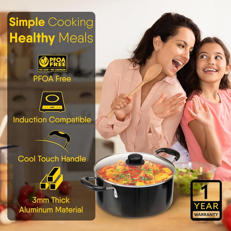 AGARO Elegant Non Stick Biryani Pot with Glass Lid 26 cm Diameter 55 Liter Capacity Non Stick Coated Aluminium Pot Side Handle Gas Induction Oven Compatible Biriyani Pulao Rice - Image 2