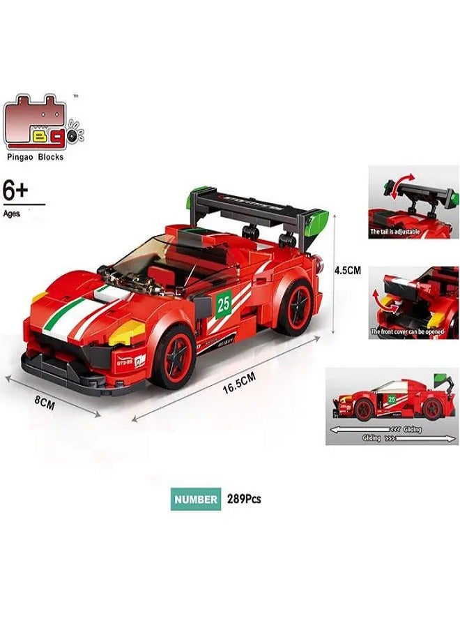 PINGAO Racing Car Building Blocks Set - Ages 6+ - DIY Construction Toy -   289 Pcs (Red)
