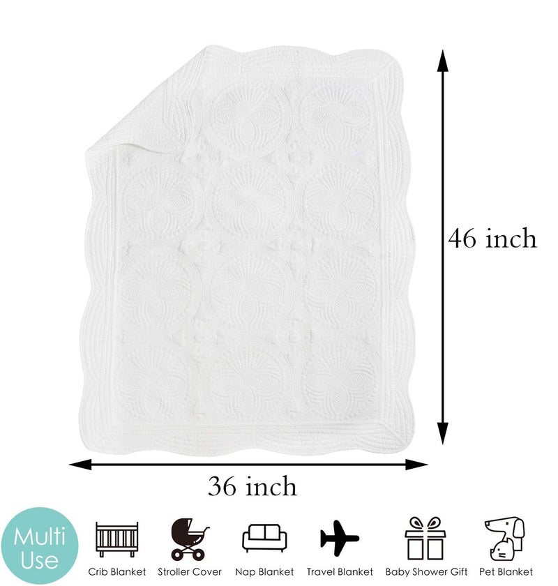 MONOBLANKS Baby Quilt Personlized Monogram Lightweight Embossed Scalloped Throw Blanket Four Seasons (White) - Image 2
